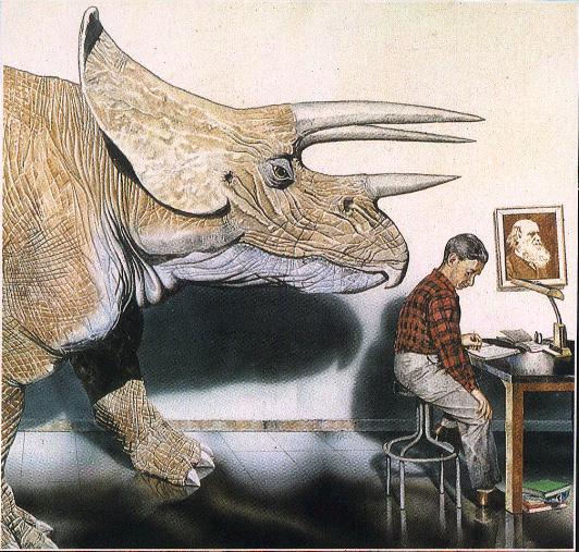"Dinosaur Surprise"; watercolor and Prismacolor; 20" x 20"
